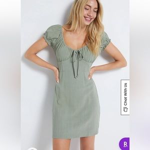 LA HEARTS Tie Front Linen Mini Dress Sage Small